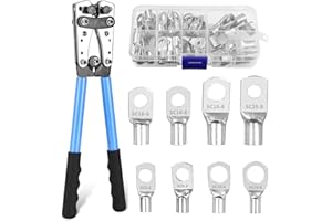 JUTYUM Alicates De Terminals Herramienta De CrimpadoAWG 10-0, 6/10/16/25/35/50 Mm² Alicates De Engaste Grandes con 60 Unidades De Terminales De Anillo De Cobre Con Mango Antideslizante, Azul