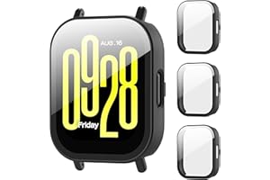 AIDOWU 3-Stück Hard PC 360° Hülle Kompatibel mit Xiaomi Redmi Watch 5 Active Schutzhülle mit 9H Gehärtetem Glas Displayschutz Kratzfest,Ultradünne Case,Schwarz&Schwarz&Schwarz