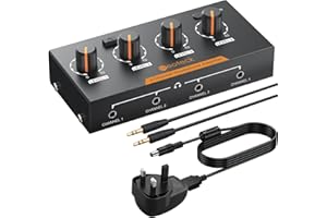 Neoteck 4 Channel Stereo Headphone Amplifier with Volume Controls 4 Channel Mono/Stereo Metal Audio Amplifier with 3.5mm Audio Cable Suitable for Recording/Mixing/Music Practices