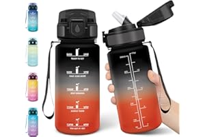 Motswedi Borraccia Bambini, 500ml a Prova di Perdite, Borraccia con Cannuccia, senza BPA, Borracce, Con 2 Tappi, Bottiglia Acqua, Borracce Bambini, Per Scuola, Ufficio, Sport, Nero Rosso