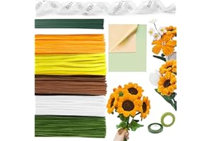 GEBRAZY Kit de limpieza de pipas para manualidades, 500 unidades, con palitos de flores verdes, 350 flores, 2 rollos de cinta adhesiva, para ramo de flores (amarillo)