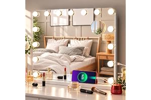 MAMIZO Hollywood sminkspegel med belysning, 58x46 cm 15 LED Hollywood-spegel, stor sminkspegel med dimmer ljus, 3 ljusfärger