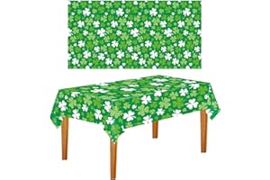Rowjow St Patricks Day Decorations Table Cloth Irish Shamrock Lucky Clover Tablecloth Reusable Waterproof Plastic Table Covers Green Tablecloth Indoor Outdoor Irish Party Supplies (229*137cm)