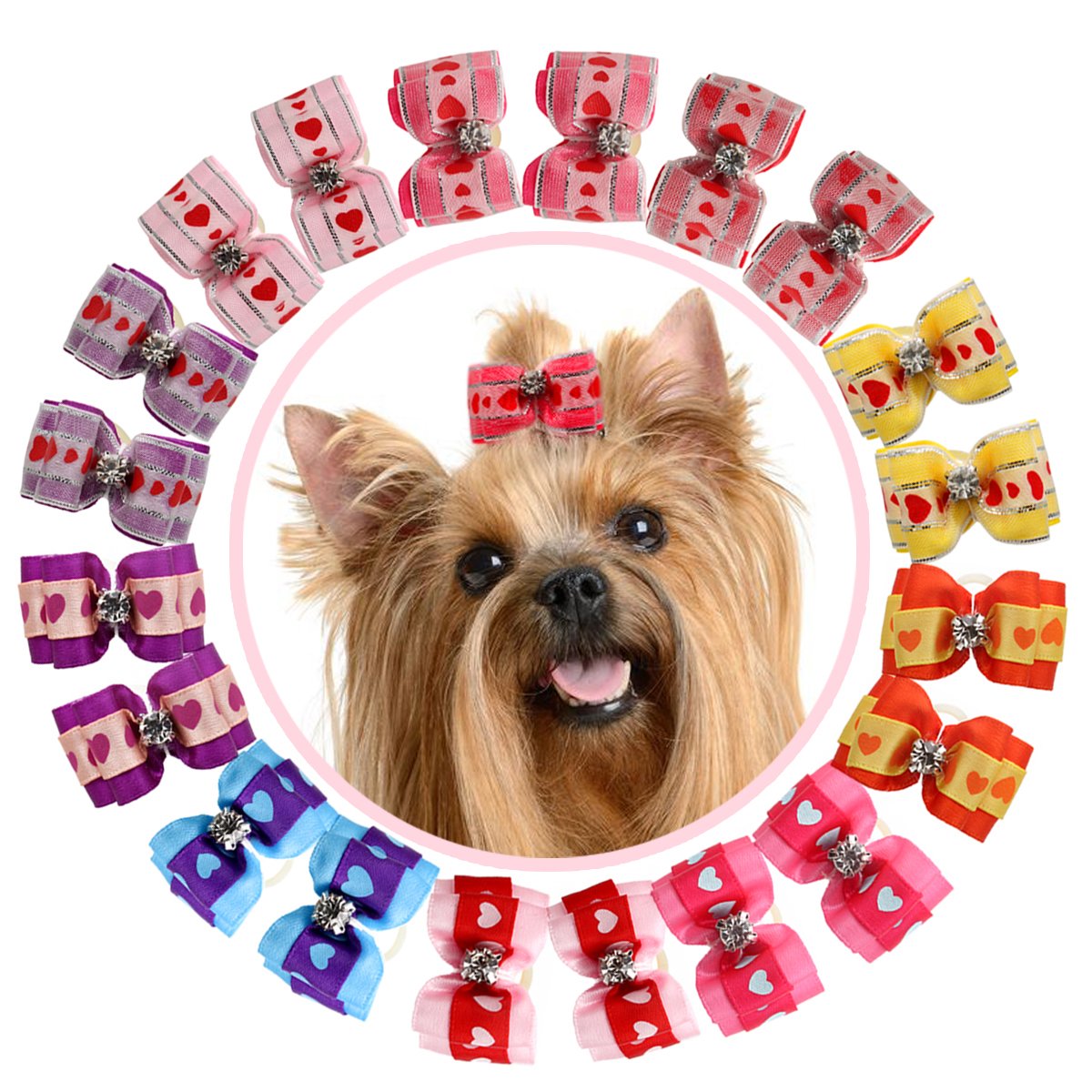 HOLLIHI 20 pcs/10 Pairs Adorable Grosgrain Ribbon Pet Dog Hair Bows
