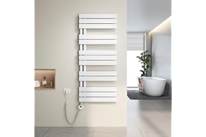 Heilmetz Toallero electrico baño 1176x500mm 600W, radiador toallero electrico con termostato Elemento Calefactor y función de Temporizador（Blanco）