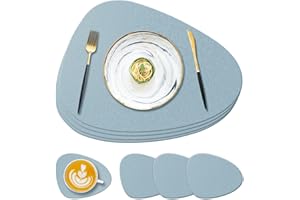 YUNJUER 4 Silicone Place Mats and 4 Coasters, Placemat Heat-Resistant 450 °F, Non-Slip and Waterproof, Decoration Accessories for Home, Hotel, Restaurant, Indoor, Outdoor, Dining Table, Light Blue