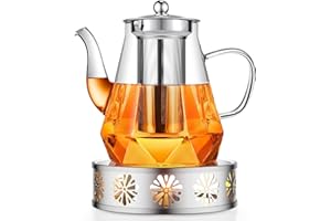 STNTUS INNOVATIONS Teekanne mit Stövchen, STNTUS 1.2L Glas Teekanne mit Siebeinsatz und Teewärmer Edelstahl, Glasteekanne mit Sieb für Losen Tee, Teebereiter, Teestövchen für Teekannen