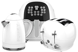THE FUNKY APPLIANCE COMPANY FUNKY Retro Kettle, Toaster and Air fryer Kitchen Set, 1.7L Easy Pour Kettle, Large Deep and Wide Toaster, 5.5L 1700W Air fryer - White