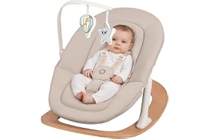LIONELO Celia Rocker Babysitter med Naturlig Gungning & Leksaksbåge | För Nyfödda upp till 9 kg, 2 Lutningslägen, Ergonomisk Sittdel, 5-Punktssele, Hopfällbar i 2 Delar, Stabil Bas i Bokträ
