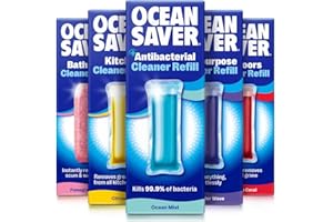 OceanSaver EcoDrop Home Cleaning Bundle - 5 Pack | Powerful Just Add Water Antibacterial, Kitchen Degreaser, Bathroom Cleaner, All Surface & Floor Cleaner Sprays | Plant Based, Cruelty & Plastic-Free