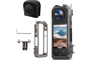 HIGATFUL Telaio in alluminio Cage per Insta360 X4, custodia protettiva per Insta 360 X4, con filettatura da 1/4", montaggio a scarpa fredda, dita pieghevoli, copriobiettivo in silicone