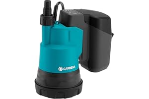 Pope d’évac, ss fil, 2000/2 18 V P4A Gardena, ss batterie : Pe d’éva sub ss fil, aspirant plat, filtre intég, prot ctre marche à sec, débit 2 000 l/h (14600-55)