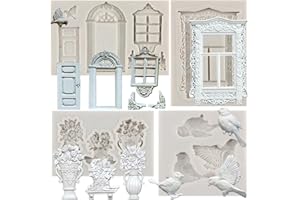 MYPRACS Molde de silicona para puerta de ventana, diseño de pájaros, flores, fondant, para decoración de pasteles, pasta de goma, decoración de cupcakes, caramelo, chocolate, arcilla polimérica, juego