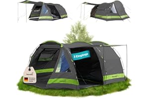 Skandika Kambo - Tenda de campeggio tunnel - Cabina letto per 6/8/12 persone - Impermeabile con 3000 colonne d'acqua - 2 m di altezza - 3 ingressi - tenda da sole