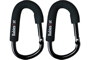 Babies1st Kinderwagen Karabiner Groß 14 cm, Kinderwagen Haken für Wickeltasche, Wickelrucksack, Laufrad, Rollstuhl, Kinderwagenkarabiner Premium Black Edition 2er Set