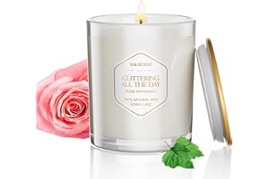 M&SENSE Candela profumata invernale alla rosa e al patchouli, regalo per San Valentino, candela naturale in cera di soia MSDD0205 GlitteringDay, candela aromaterapica per vacanze, fino a 70 ore