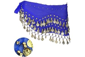 Butyeak Cinturón para Danza India y del Vientre, Pañuelo con Monedas, para Escenario y Actuaciones de Fiesta, Rojo