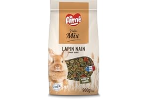 AIMÉ AIME- NUTRI'MIX- Nourriture pour Lapin Nain - Mélange varié Pour Aliment Complémentaire Lapin Nain - Contient des Fibres et des Vitamines - Sac de 900g