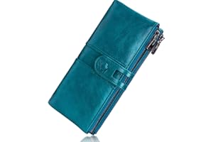 Roulens Genuine Leather Women's Wallets,Multi-Function Slim Bifold Zipper Clutch Purse,Large Capacity Card Holder with RFID Blocking
