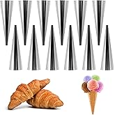 RNHDLY Non-Stick Cream Horn Cones 12Pcs Stainless Steel Cream Horn Moulds, Metal Cones for Baking, Cannoli Form Tubes