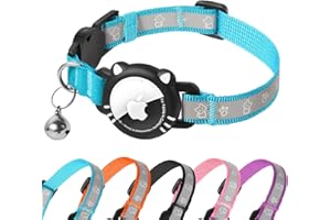 Ytanest Airtag Cat Collar, Reflective Air Tag Cat Collar with Apple Air Tag Holder, Breakaway Tracker Gps Collar for Small Cats, Kittens and Puppies, Blue, XS(7-9 Inch)