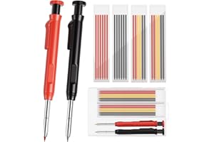 HAUTOCO Carpenter Pencils for Construction Mechanical Pencils Set with 26 Refills & Built-in Sharpener Solid Deep Hole Marker Heavy Duty Woodworking Pencil for Architect Marking with Case (Black, Red)