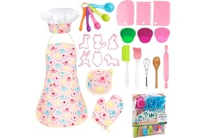KAEGREEL Kit Petit Chef Cuisine Enfant avec Tablier Eléphant, 26 Pièces Jouet Cuisine Ustensile avec Toque Cuillères Fouet, Chef Jeu de Rôle Cadeaux pour Garçons Filles 3 4 5 6 7 Ans