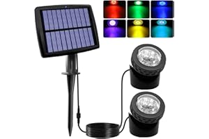 AVEKI Solar Pond Light, Waterproof 12 LED Landscape Spotlight Underwater Lamp, 90° Angle Adjustable & Auto ON/Off, Solar Security Light for Garden Lawn Pool Fish Tank (RGB-Set of 2 Lights)