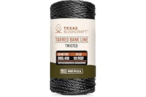 Texas Bushcraft Tarred Bank Line Twine - #36 Black Nylon String for Fishing, Camping and Outdoor Survival – Strong, Weather Resistant Bankline Cordage for Trotline (1/4 lb, Twisted)