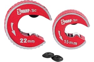 Sharp-tec Pipe Cutter 15mm and 22mm, Copper Pipe Cutter with Aluminum Alloy Body, 2 Replacement Tube Cutting Wheels, Round Pipe Slice for Cutting Copper, Brass, PVC, Aluminum