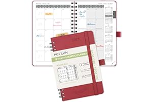 POPRUN Agenda 2025 Mensuel de Poche Spirale - De Juillet 2024 à Déc 2025 16 x 10,5 cm, Petit Planner Scolaire, Couverture Souple en PU Cuir, Poche pliable, Papier Certifié FSC® - Bourgogne