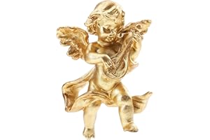 Angoily 1 putti da appendere alla parete, angeli dorati, in resina, puttui, statua, angelo per bambini, cupido, sculture da appendere al violino per regali per casa, interni ed esterni (oro)