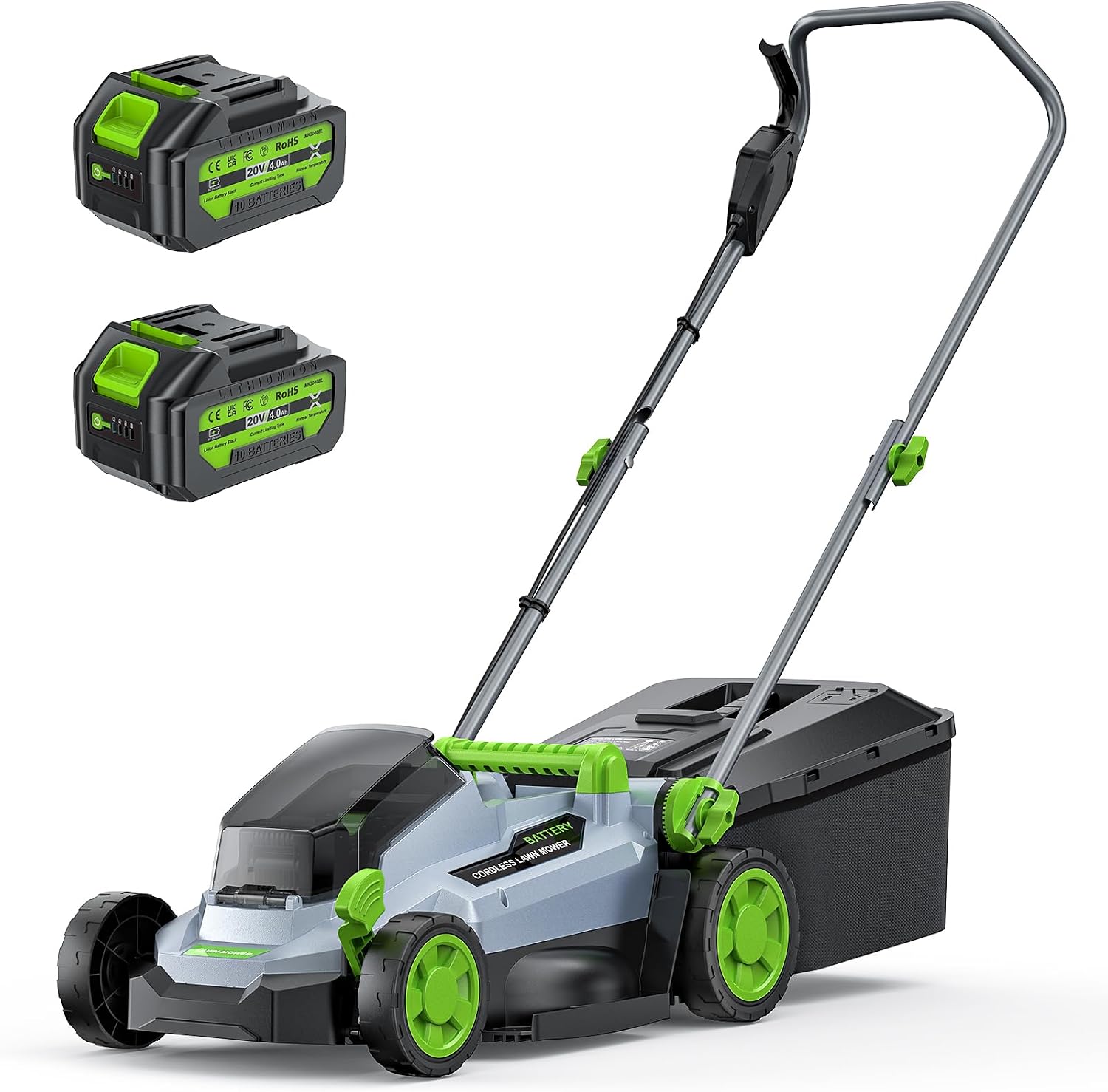 Cordless Lawnmower, ETOOLAB Lawnmower with Brushless Motor up to 280m², 33cm Cutting Width, 5 Cutting Heights, 30L Bag, 2 * 4.0Ah Battery and Charger