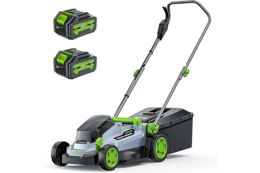 Cordless Lawnmower, ETOOLAB Lawnmower with Brushless Motor up to 280m², 33cm Cutting Width, 5 Cutting Heights, 30L Bag, 2 * 4.0Ah Battery and Charger