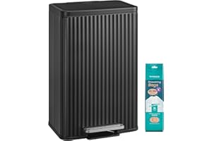 SONGMICS Poubelle de Cuisine, 50 L, avec Pédale, Couvercle à Fermeture Douce, Seau Intérieur Amovible, en Acier, 15 Sacs Poubelle (Code K) Inclus, Noir d’Encre LTB586BZ02