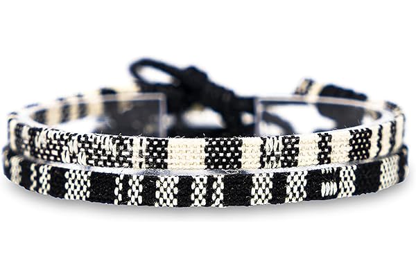 Made by Nami Conjunto de 2 Tobilleras Surferas Mujer y Hombre - Tobillera Fina Estilo Boho Hippie - Accesorios Festivales y Playa - Hechos a Mano - Resistente al Agua y Ajustable (Blanco y negro)