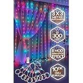 Senon Kumandalı Peri Tel LED Aydınlatma 300 LEDLİ Perde Işık 10 Sa&ccedil;aklı 3x3 Metre Dekoratif Duvar Işığı USB Kablolu (RGB &Ccedil;ok 