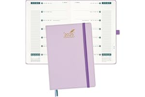 BEZEND Agenda Settimanale 2025 A5 - Programma Doppio 1 Settimana 2 Pagine - Planner 2025 con Carta da 100 g/m², Scheda Mensile, Copertina Rigida in Pelle PU - Lila