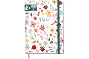 HÄFFT paper&you® cuaderno cuadriculado A6+ con banda elástica [Wild Flower] con 156 páginas, 78 hojas - journal, agenda - sostenible y respetuoso con el clima