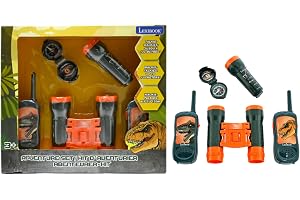 Lexibook, Dinosaurie, Äventyrarset för Barn, Walkie-Talkies 120m, Kikare, Kompass, Ficklampa, Grå/orange, RPTW12DINO