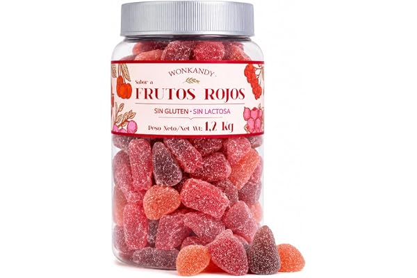Wonkandy Fruktgodis Röda Frukter 1,2 kg – Jordgubb, Körsbär, Druva – Mjuka Sockerdragerade Godisbitar – Glutenfri, Laktosfri – Perfekt för Fest & Kalas