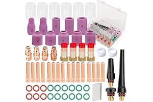 QAQGEAR 64 piezas soplete de soldadura para TIG Kit de accesorios Stubby Gas Lens Collets #10 para Pyrex Glass Cup Alumina Ceramic Boquilla Juntas tóricas Tapa trasera para WP-17/18/26 con Heat Shield