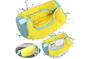 DTXYBC 2 Stück Wäschenetz Schuhe, Schuhwaschbeutel Waschmaschine, Schuhbeutel Waschmaschine mit Reißverschluss, Shoe Wash Bag mit 360°Reinigungsflaum, Erhöhter Innerer Reibung, für Sneaker, Socken (yellow)