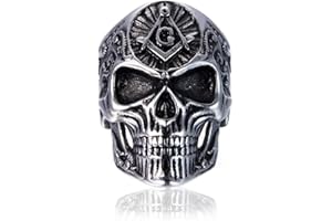 PikaLF Anelli teschio massonico per uomo, anello teschio massone in acciaio inossidabile, anello teschio vampiro cool motociclista di Halloween, anello testa teschio demone gotico