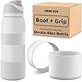 Jmoe USA Silicone Boot Sleeve + Hand Grip for Owala 40oz Water Bottle | BPA Free & Food-Grade Silicone Rubber | Protective Anti-Slip Bottom Bumper Cover | Protects Against Dents & Scratches (White)