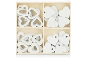 COM-FOUR® 32x cuori da cospargere - cuoricini in legno in quattro motivi per decorazioni da tavola in primavera, a Pasqua, per matrimoni (32 pezzi di cuore)