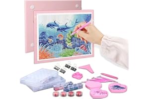 RTjoy A4 LED Light Pad for Diamond Art Kits, USB Powered Light Board, Adjustable Brightness Trace Light Box with Diamond Art Accessories for Diamond Art Craft (Pink)