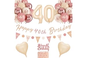 NEUFOOD 40th Birthday Decorations for Women - Retro Blush Pink and Rose Gold Balloons, Unique Triangle Flag Banner, White Sand Nude Balloon Set