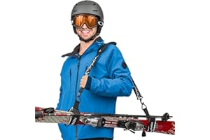 Mata1 Ski Strap & Pole Carrier (Black), Adjustable Shoulder Straps to Carry Skis & Poles w/Ease, Comfortable w/Padded Shoulder Sling, Perfect for Men, Women