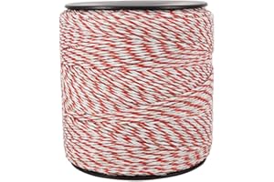 Qivine 500m Fil de Clôture Électrique, 6 Brins Corde de Clôture Électrique, Corde Conductrice en Acier Inoxydable, Accessoire de Haute Conductivité pour Ferme, Bétail, Mouton (Rouge Blanc)